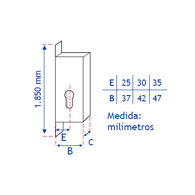 Cerradura seguridad basculante 3 puntos dimensiones 1